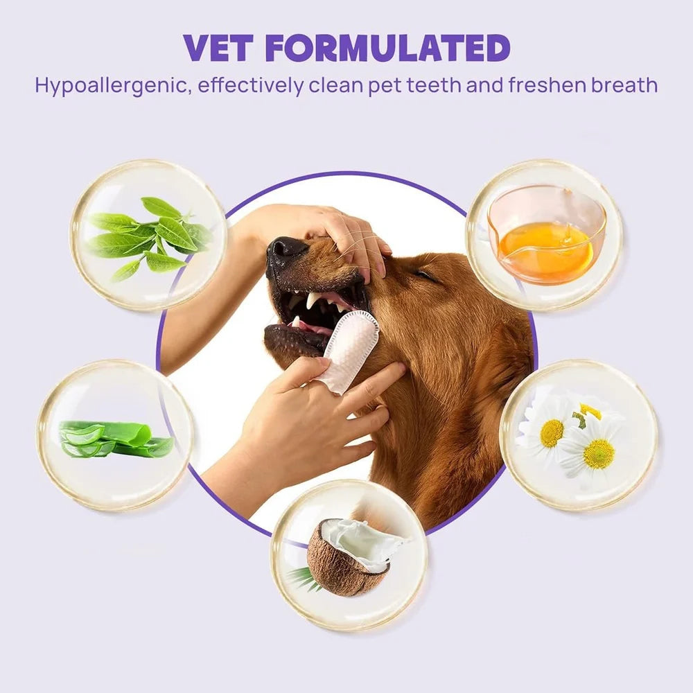Pet Dental Finger Wipes for Dogs and Cats, 50 Count, Teeth Cleaning and Plaque Control