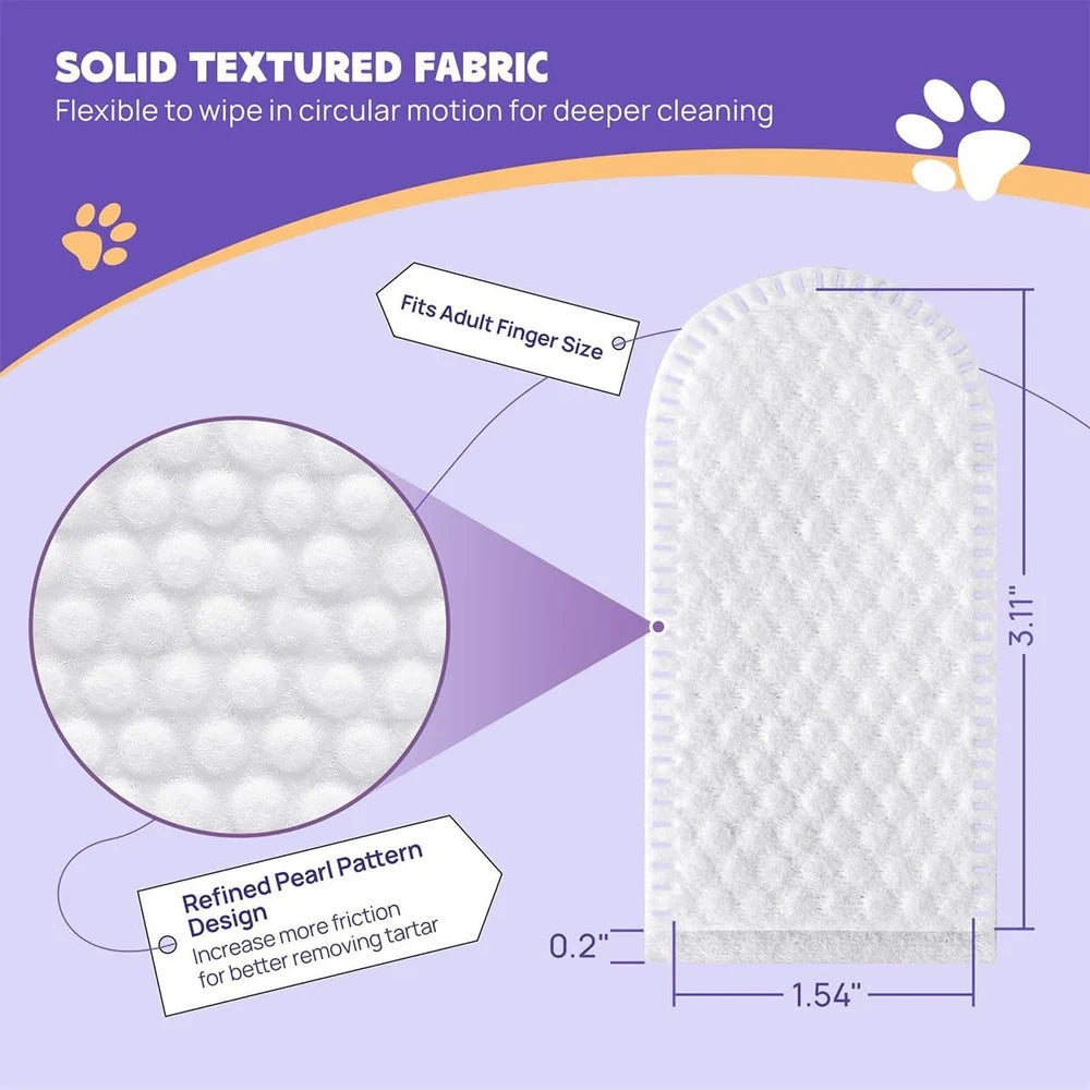 Pet Dental Finger Wipes for Dogs and Cats, 50 Count, Teeth Cleaning and Plaque Control