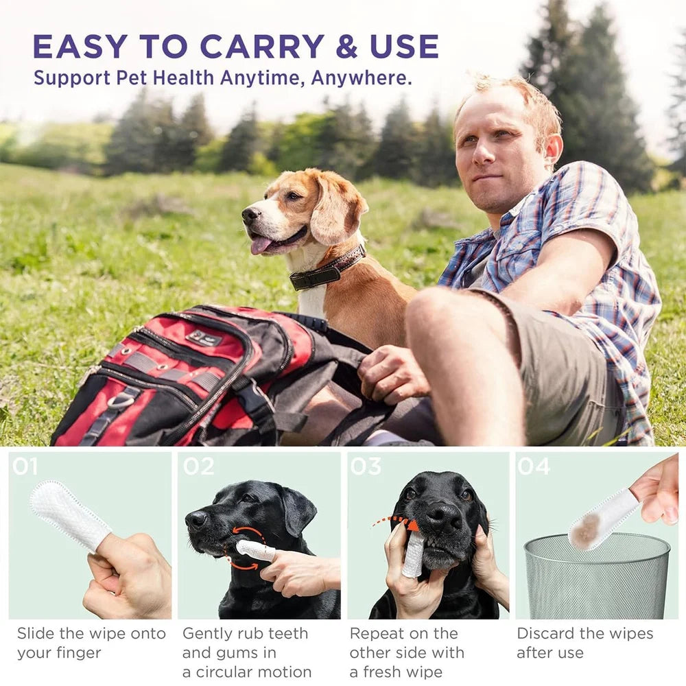 Pet Dental Finger Wipes for Dogs and Cats, 50 Count, Teeth Cleaning and Plaque Control